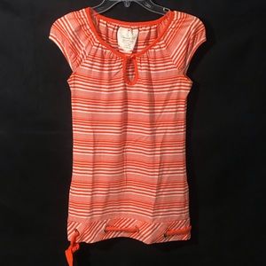 👚Orange & White Striped Cap Sleeve Tee Shirt